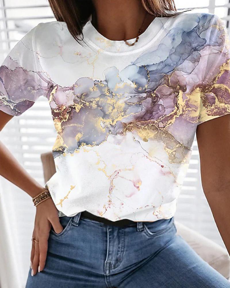 

Marble Print Short Sleeve T-shirt, White