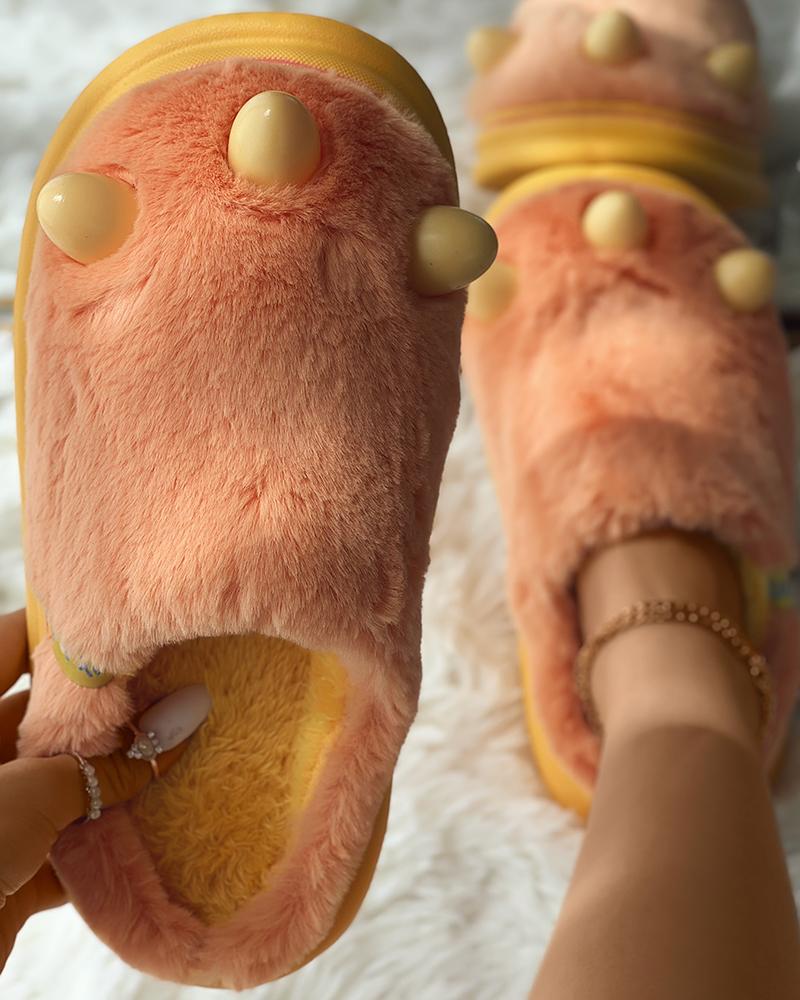 

Cartoon Pattern Fuzzy Slippers, Orange