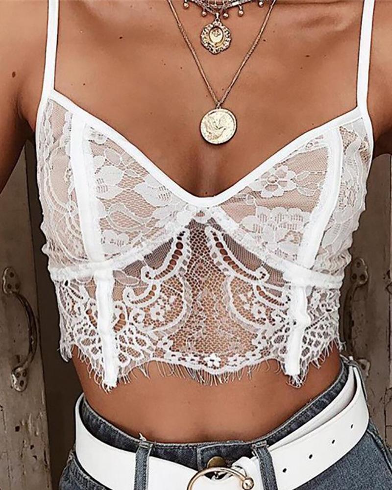 

Eyelash Crochet Lace Crop Lingerie Top, White