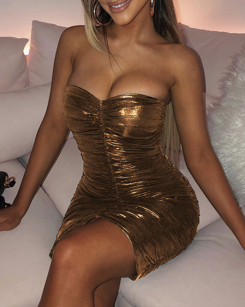 

Bandeau Ruched Bodycon Dress, Gold