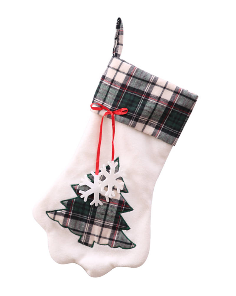 

1PCS Christmas Plaid Paw Pattern Socks Ornaments, Style4