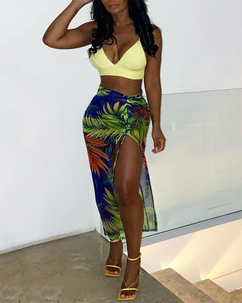 

Tied Detail Tropical Print Maxi Skirt, Green