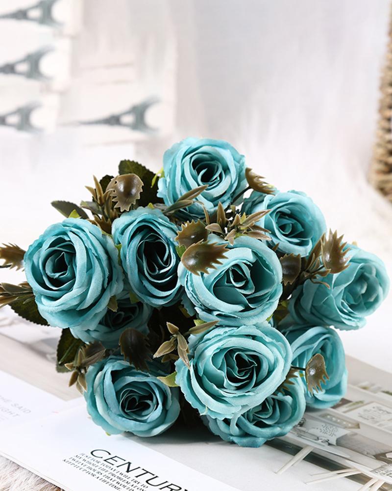 

Artificial Rose Flower Fake Floral Bridal Wedding Bouquet For Home Garden Party Decor, Turquoise blue