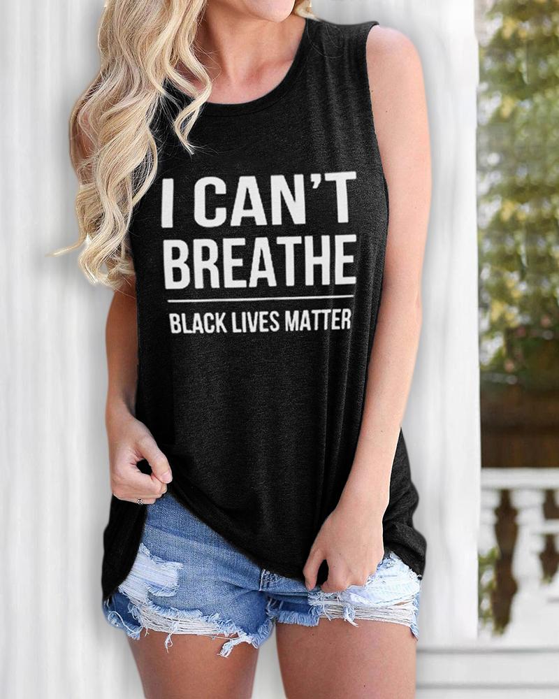

Letter Print Casual Tank Top, Black