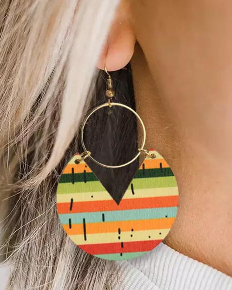 

Colorful Striped Wooden Pendant Earrings, Style1