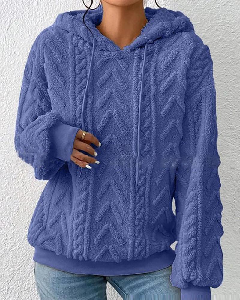 

Fuzzy Cable Textured Casual Hoodie, Blue