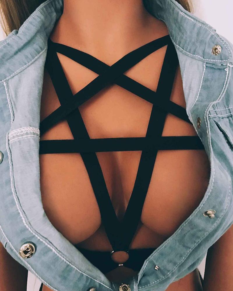 

Five-pointed Star Design O-Ring Body Harness, Black