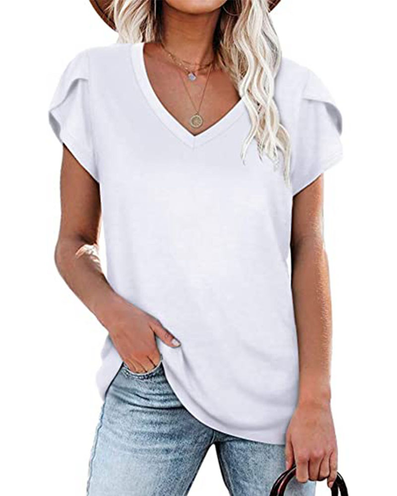 

Petal Short Sleeve V-Neck Casual T-shirt, White