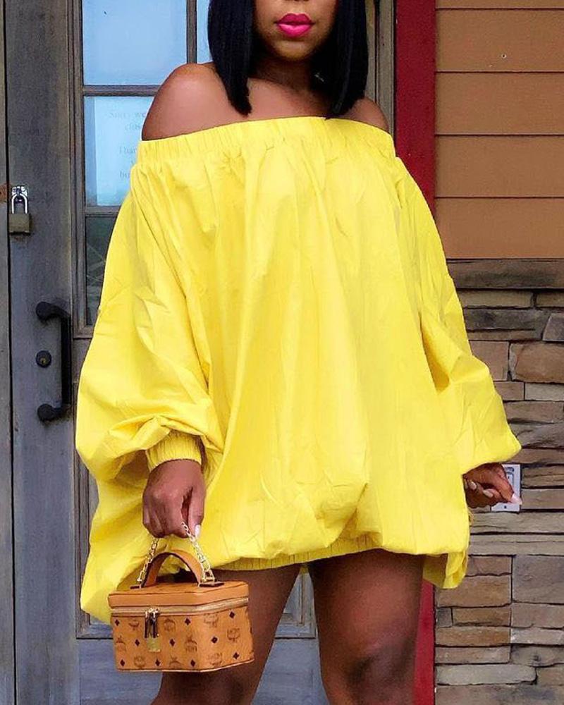 

Off Shoulder Lantern Sleeve Casual Dress, Yellow