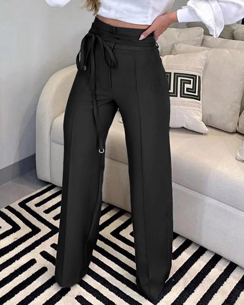 

Tied Detail Straight Leg Work Pants, Black