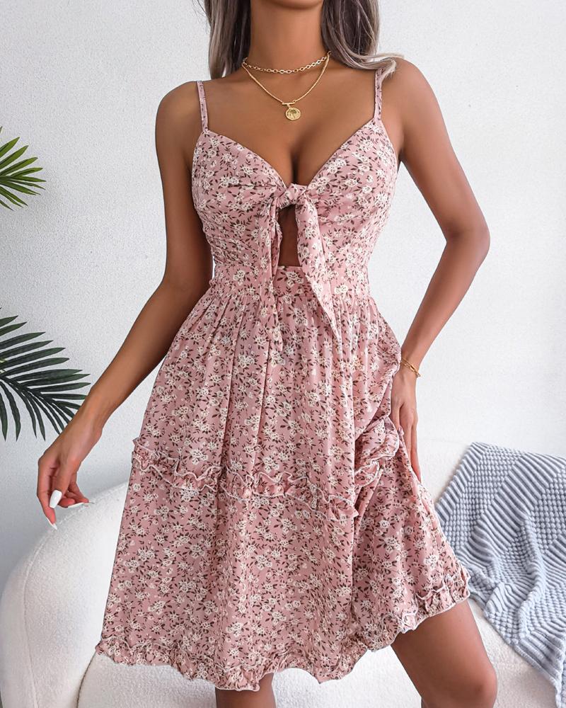 

Ditsy Floral Print Ruffles Casual Dress, Pink