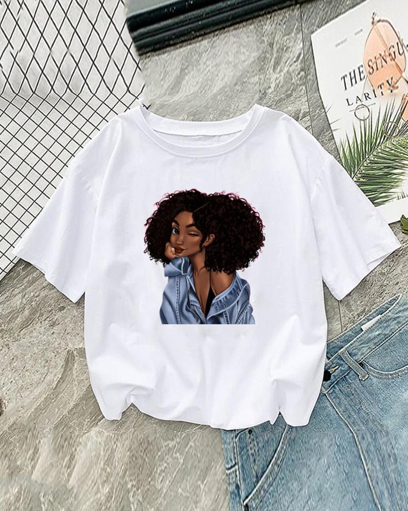 

Figure Print Causal T-shirt, Style1
