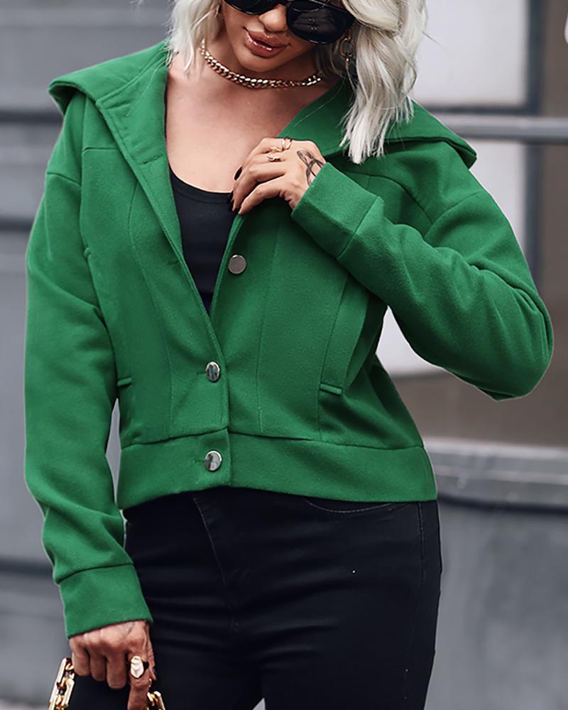 

Velvet Long Sleeve Button Design Hooded Coat, Green