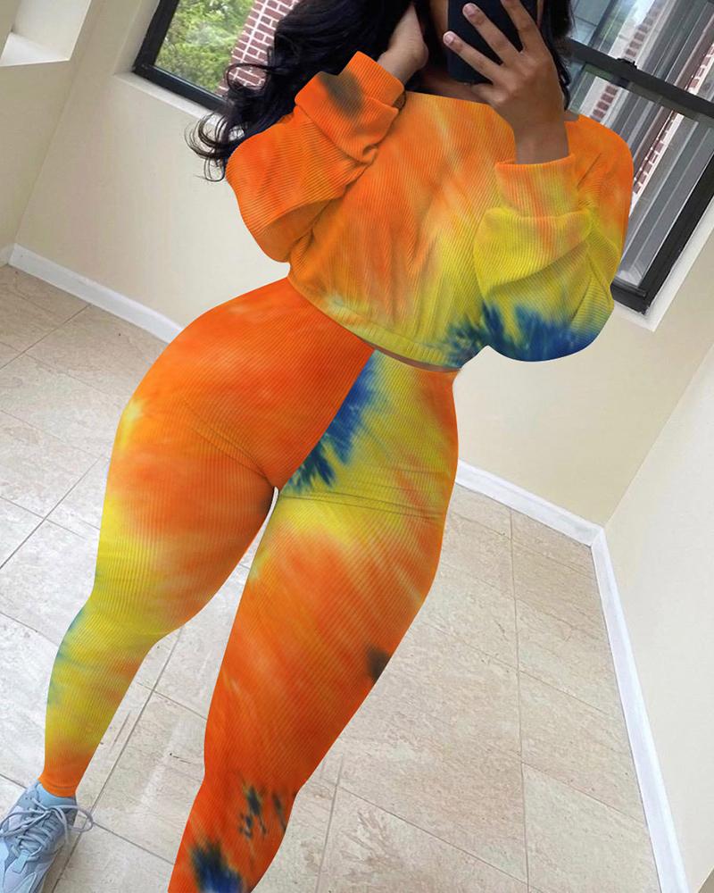 

Tie Dye Long Sleeve Skinny Suit Sets, Orange