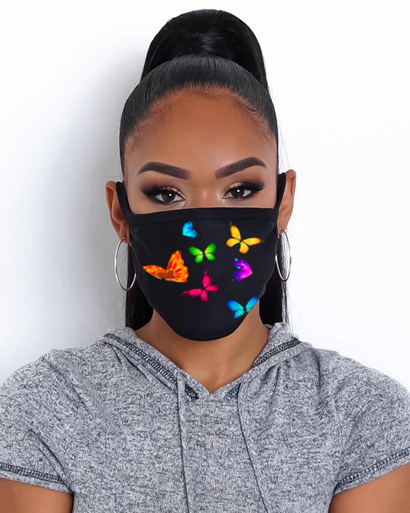 

Butterfly Print Breathable Mouth Mask Washable And Reusable, Black
