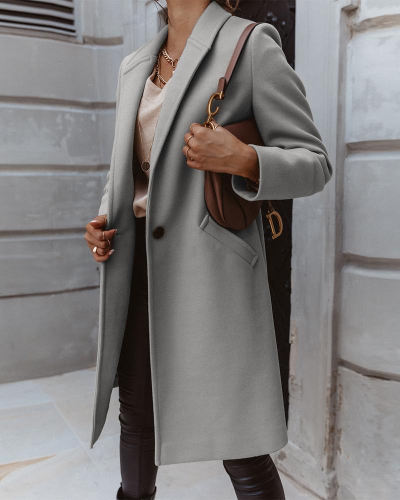 

Plain Pocket Detail Single Button Longline Coat, Gray