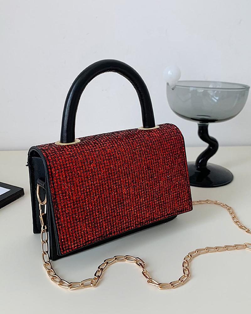 

Sparkling Rhinestone Decor Chain Strap Mini Shoulder Bag, Red
