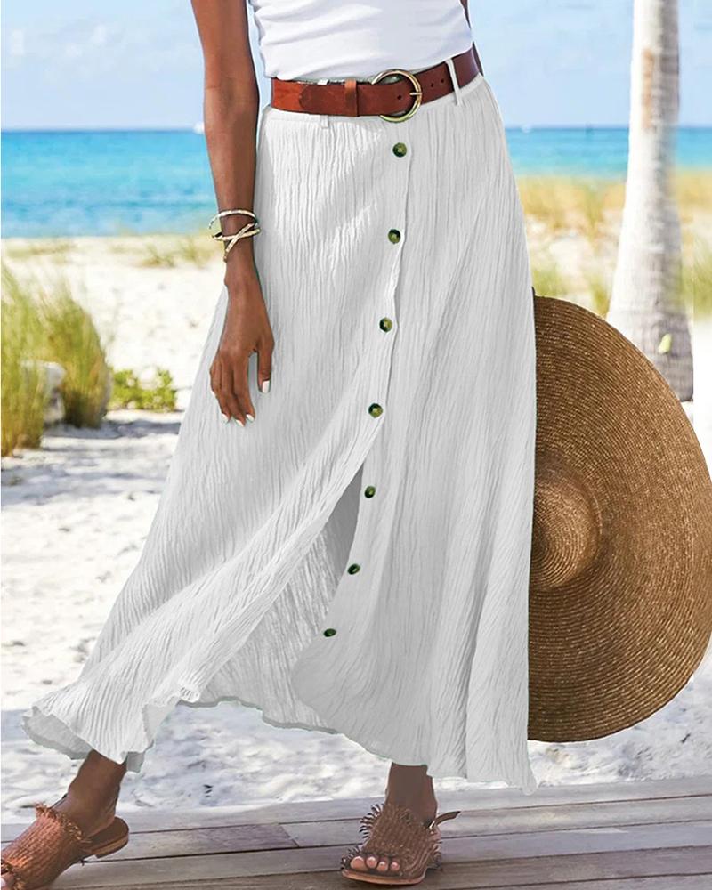 

Button Front Slit Maxi Skirt, White