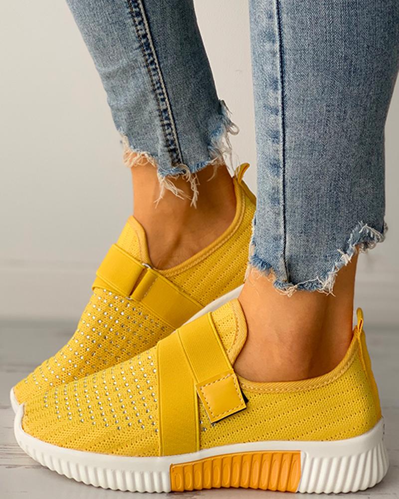 

Studded Decor Breathable Casual Sneaker, Yellow