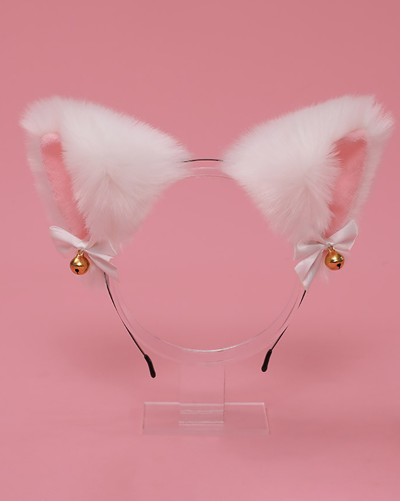 

Bowknot Bell Decor Fluffy Ear Design Headband, Pink