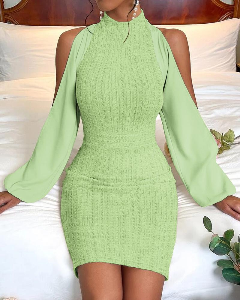 

Split Sleeve Cable Textured Bodycon Dress, Light green