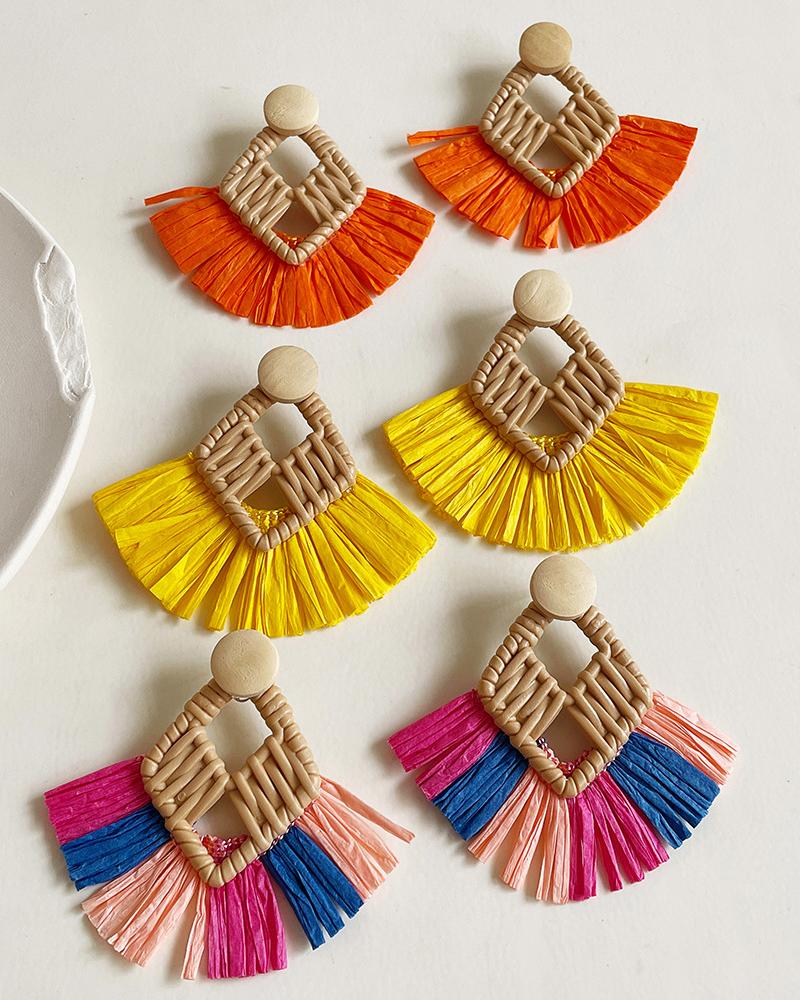 

1Pair Bohemian Braided Tassel Drop Earrings, Yellow