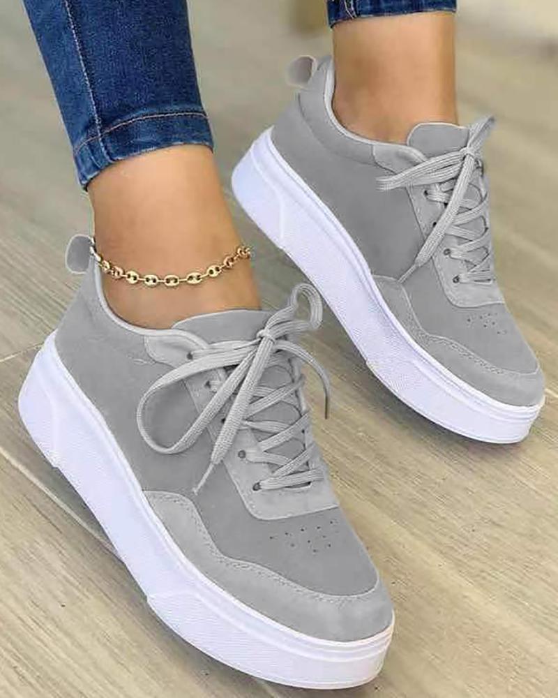 

Contrast Paneled Lace-up Muffin Sneakers, Gray