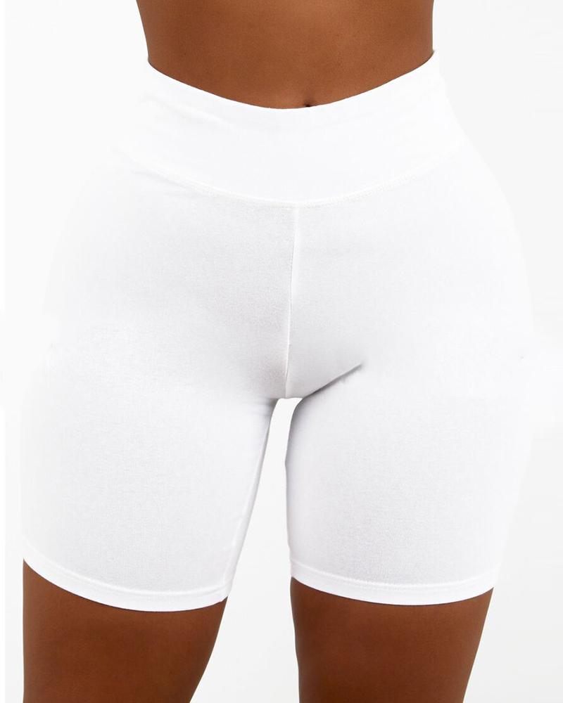 

High Rise Plain Biker Shorts, White