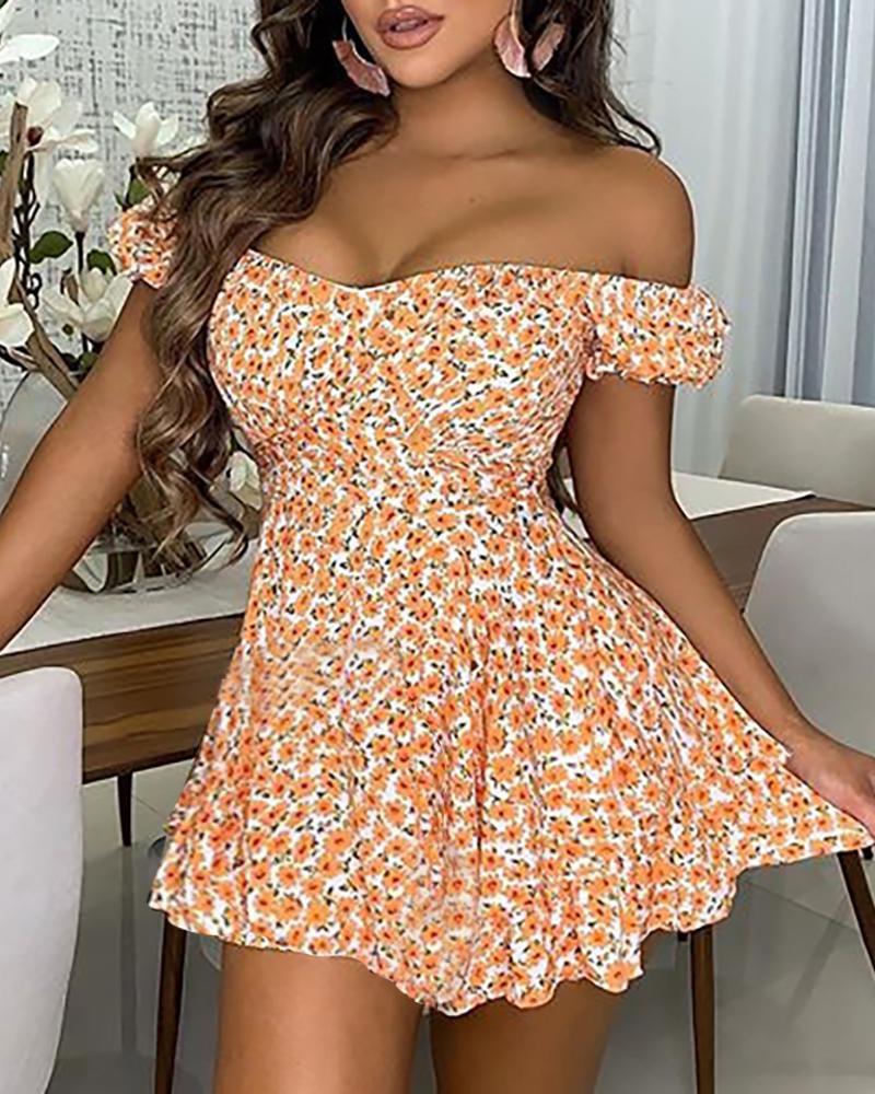 

Off Shoulder Floral Print Dress, Orange