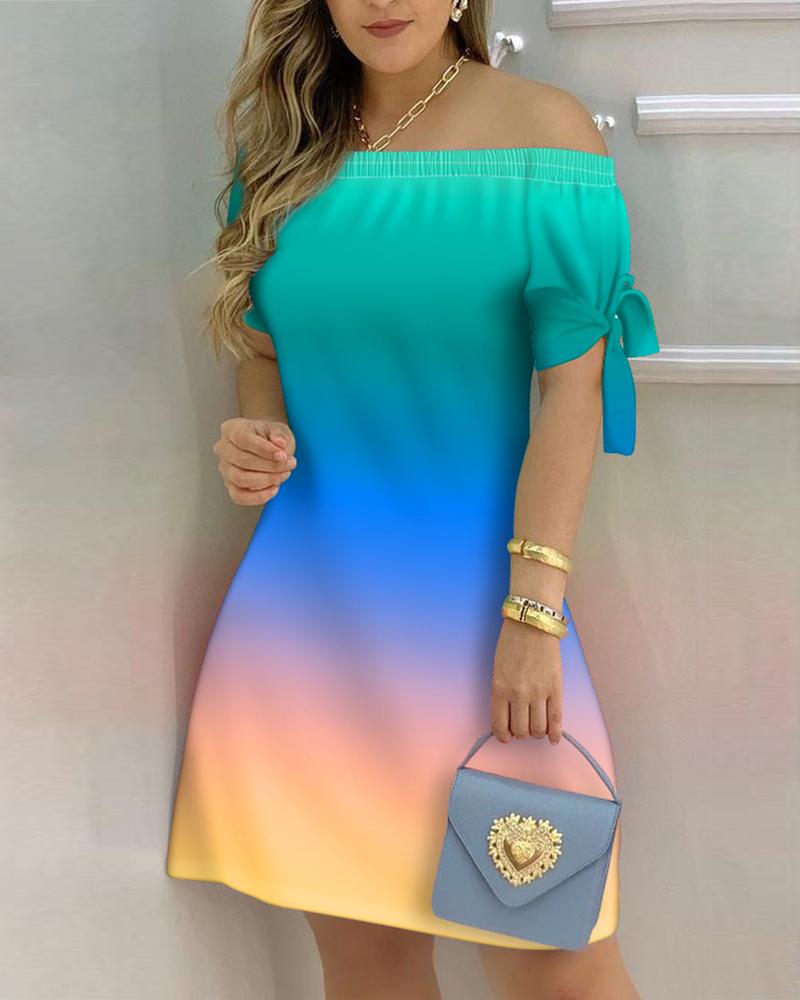 

Tie Dye Print Off Shoulder Tie Detail Casual Dress, Green