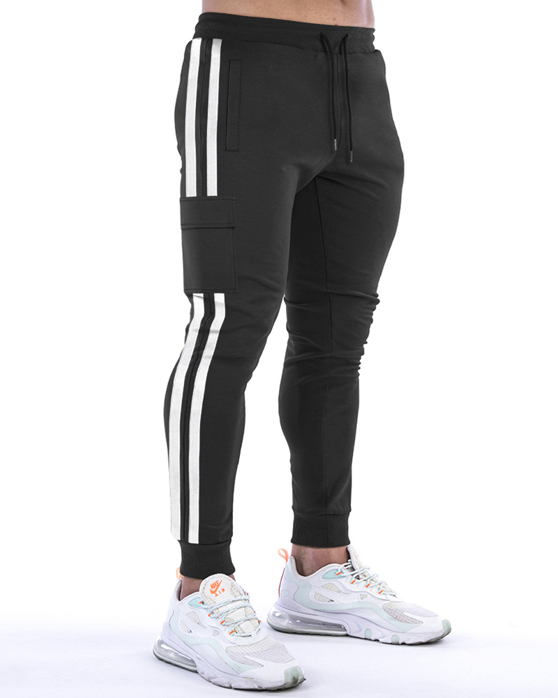 

Stripe Patchwork Skinny Pants With Baggy, Black