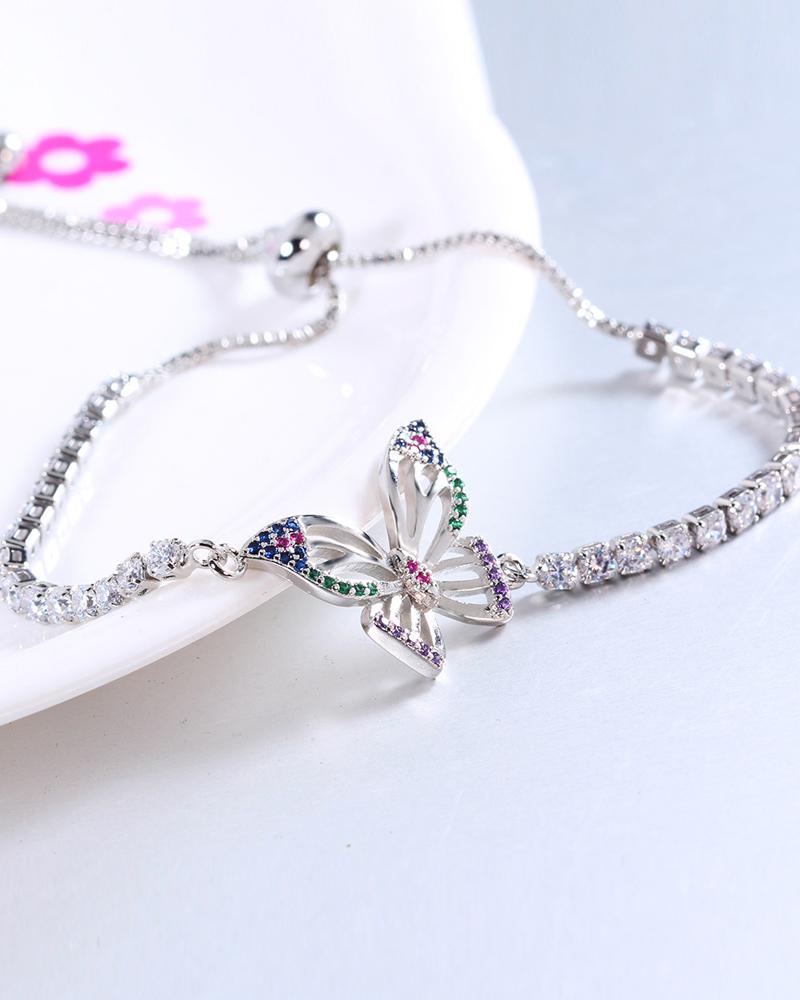 

1pc Zircon Butterfly Decor Adjustable Bracelet, Silver