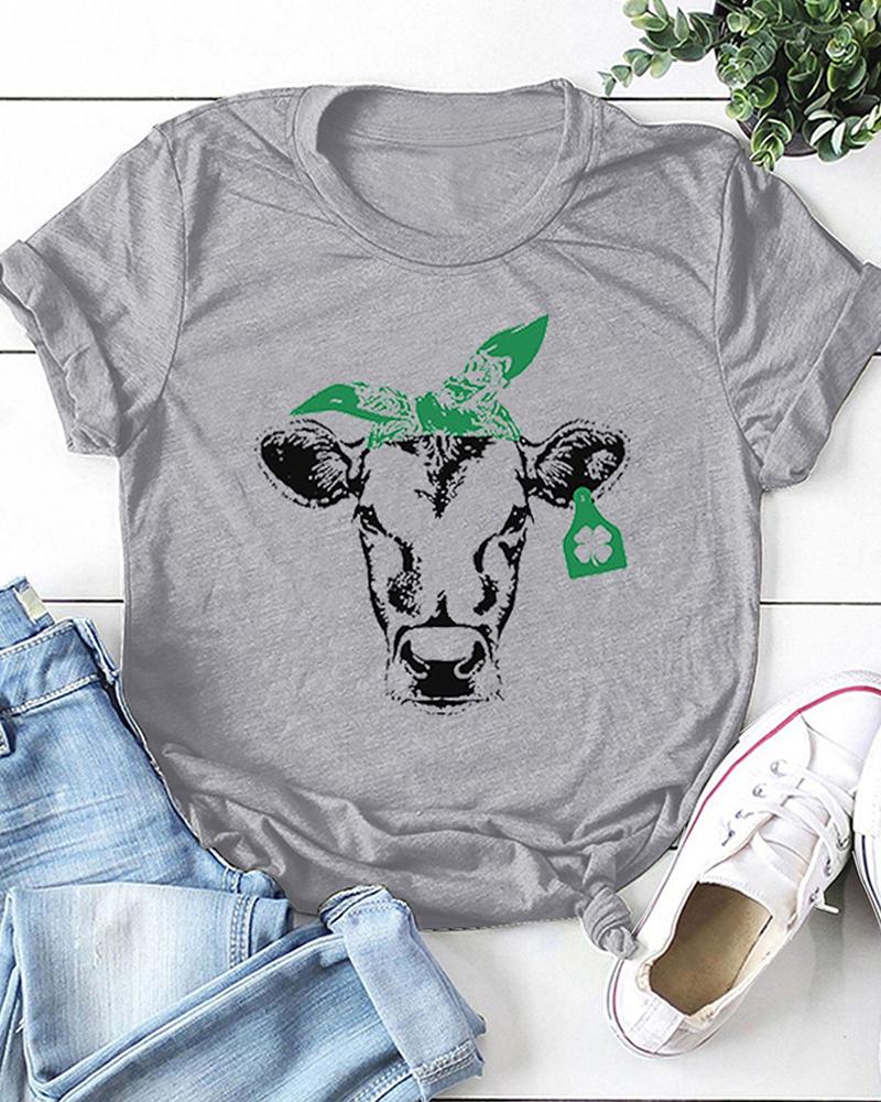 

St.Patrick' Day Clover Animal Print T-Shirt, Gray