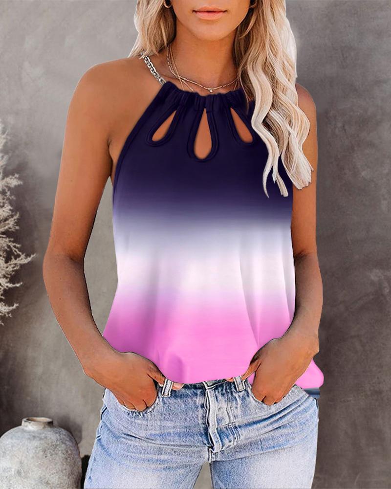 

Ombre Hollow Out Chain Halter Top, Pink
