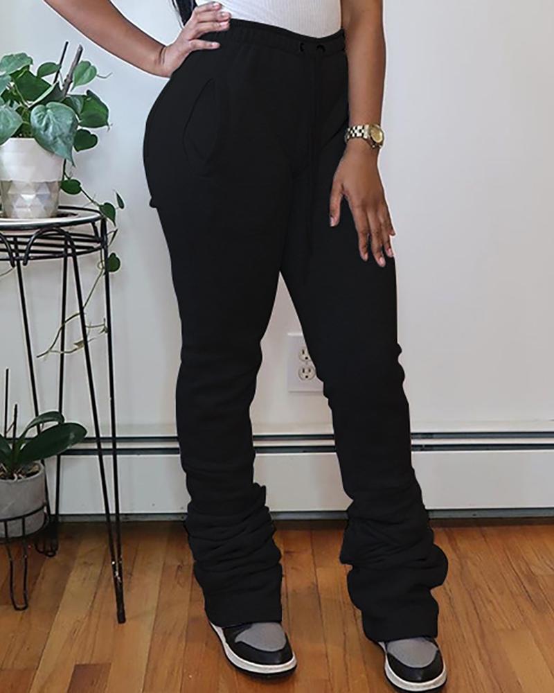 

Pocket Design Drawstring Ruched Sweatpants, Black