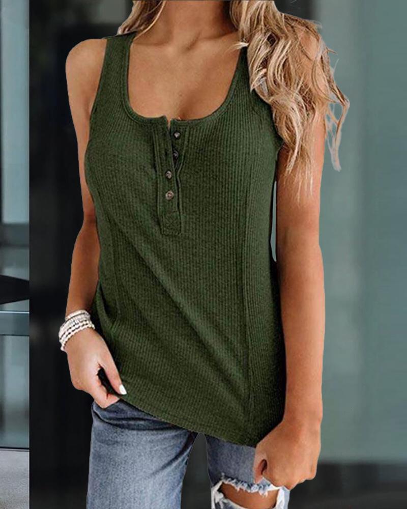 

Button Front Casual Tank Top, Green