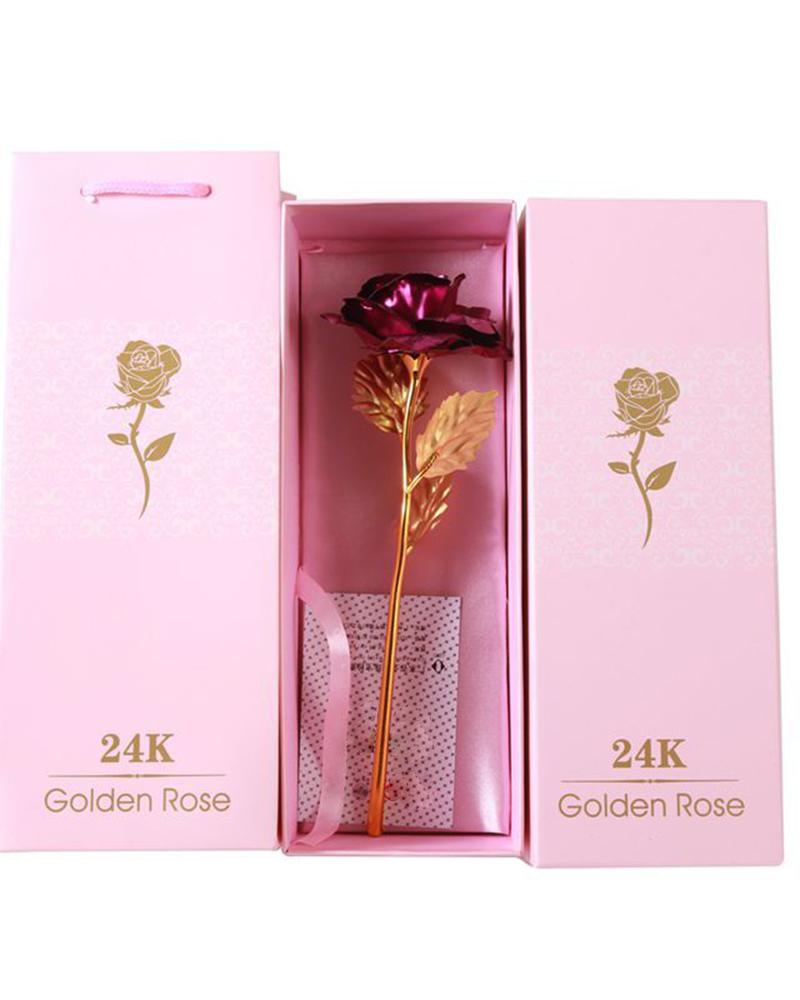 

1pc Mother's Day Girlfriend Wedding Guest Birthday Anniversary Gift Golden Foil Artificial Rose, Purple