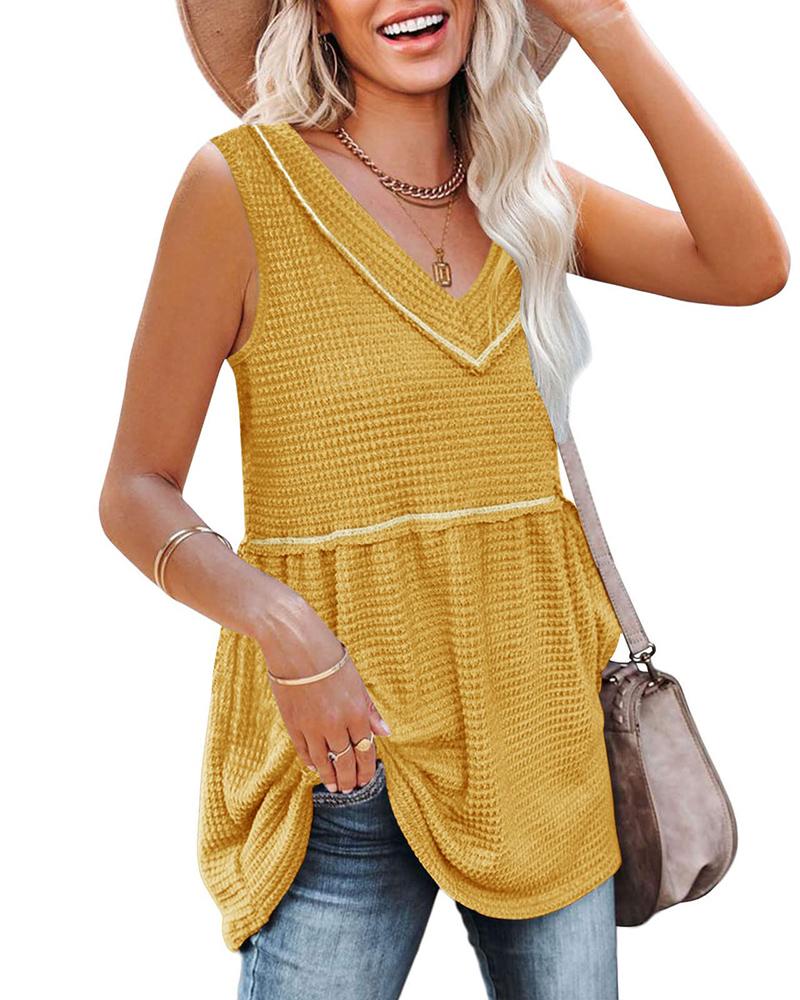 

Contraast Binding Sleeveless V-Neck Top, Yellow