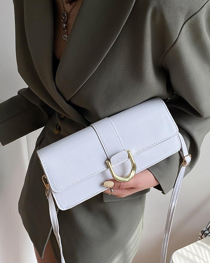 

Metal Decor Flap Shoulder Bag, White