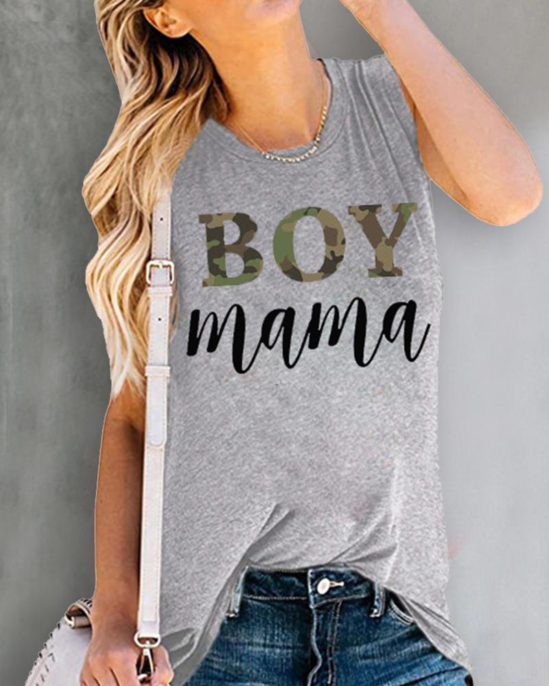 

Letter Print Sleeveless Tank, Light gray