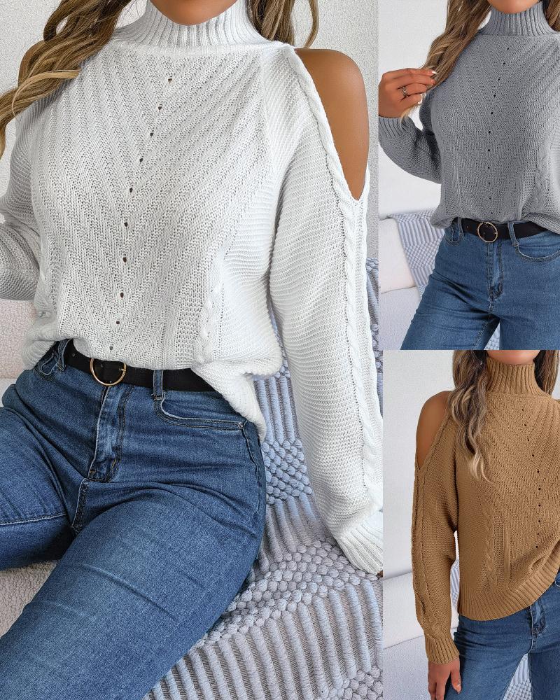 

Cold Shoulder Cable Knit Sweater, White