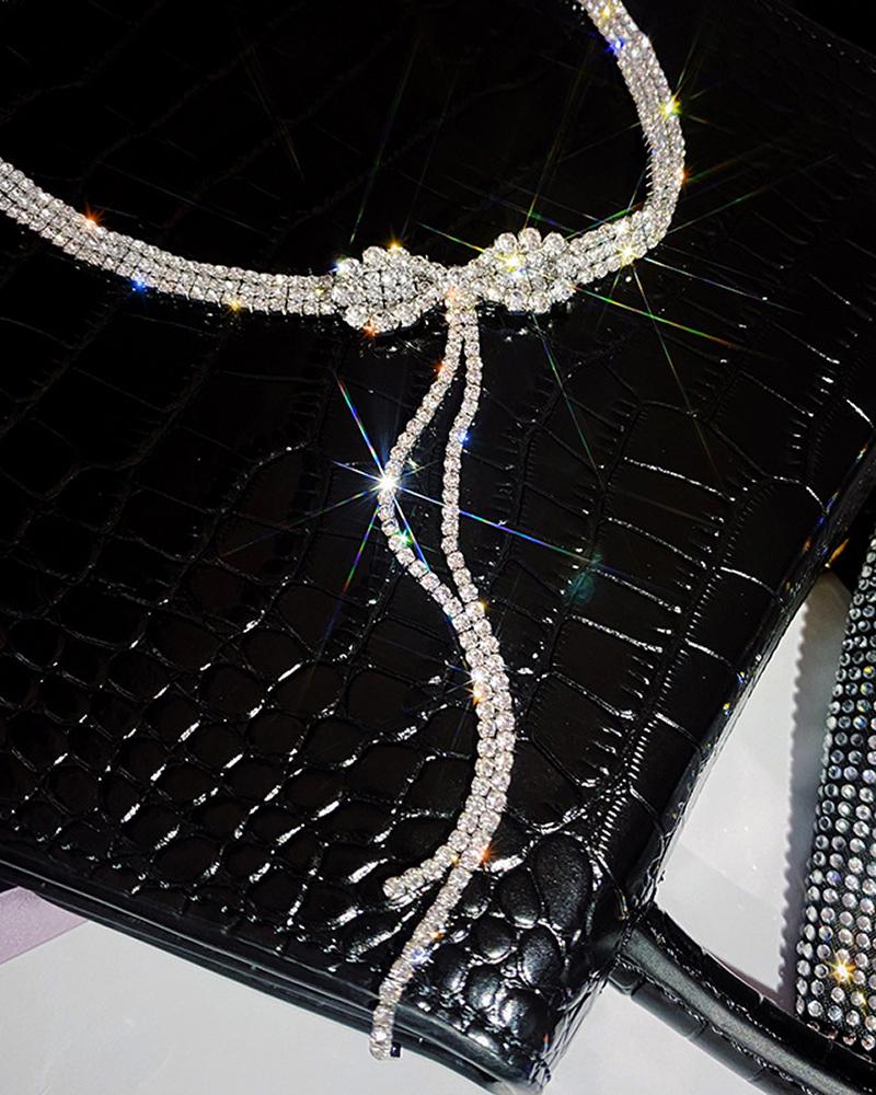

Bowknot Rhinestone Tassel Decor Choker, Silver