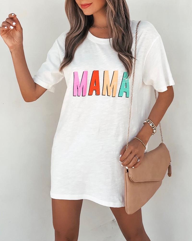

Mother' Day Letter Print Short Sleeve Casual Dress, White