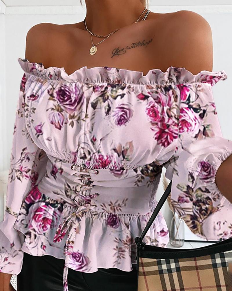 

Frill Hem Floral Print Blouse, Pink