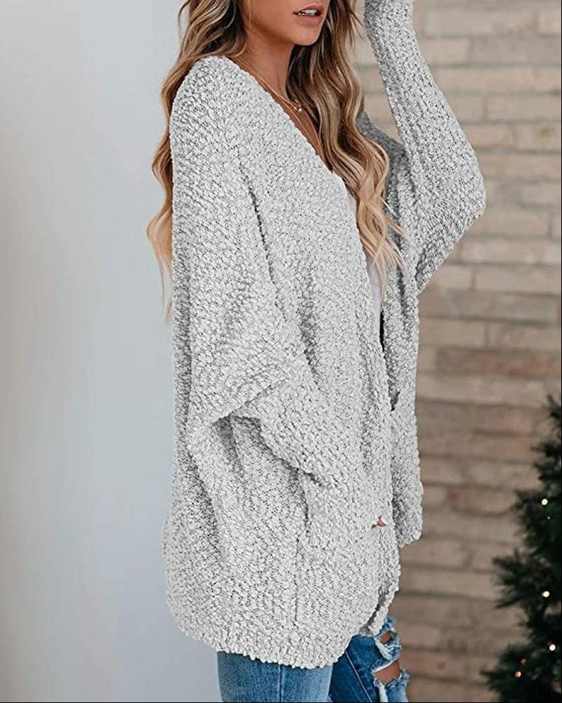 

Long Sleeve Pocket Detail Open Front Cardigan, Gray