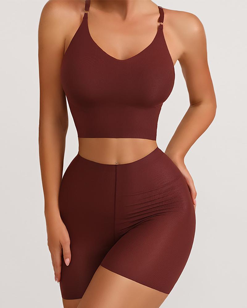 

Crisscross Backless Seamless Push Up Active Set, Wine red