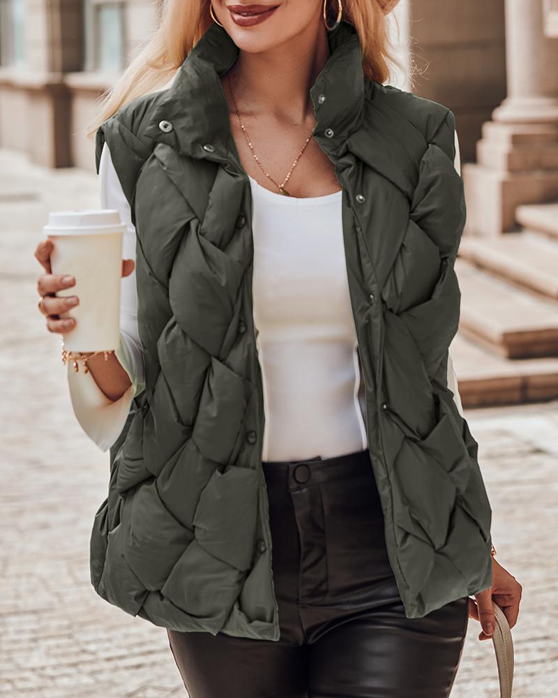 

Snap Button Quilted Vest Puffer Jacket, Army green