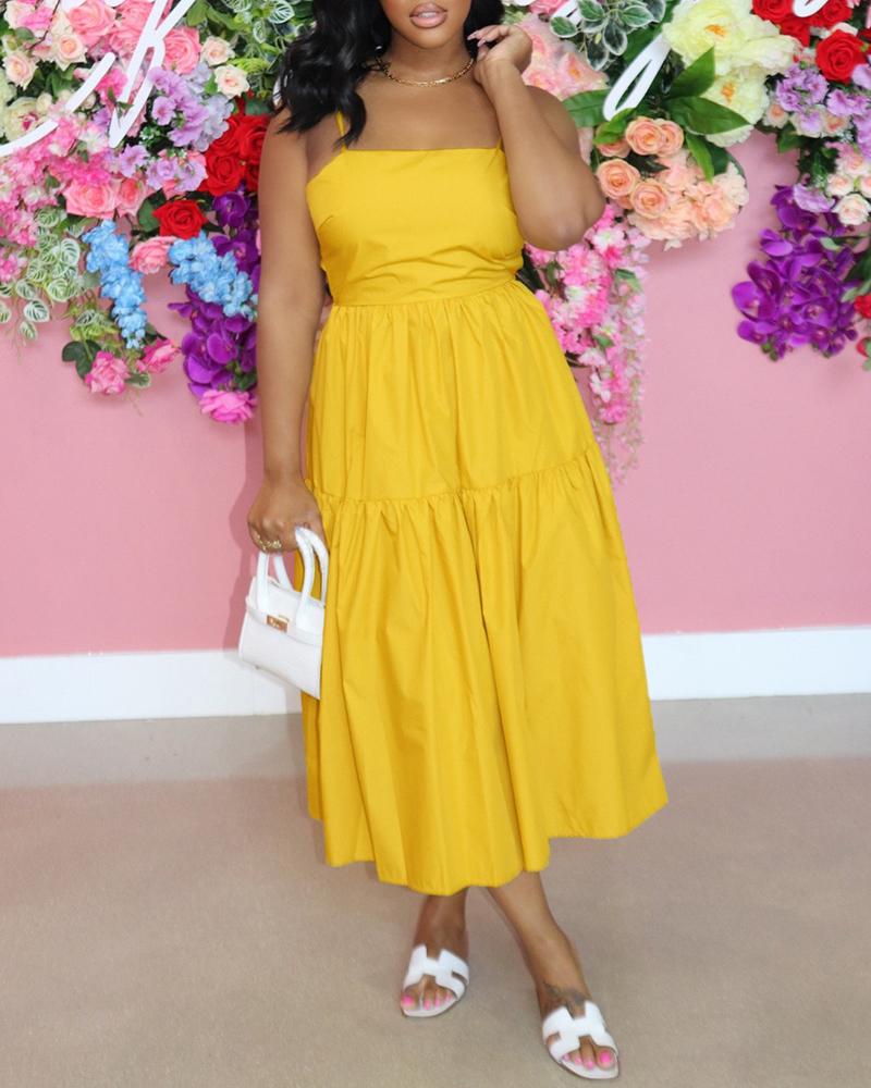 

Tied Detail Backless Ruched Casual Dress, Yellow