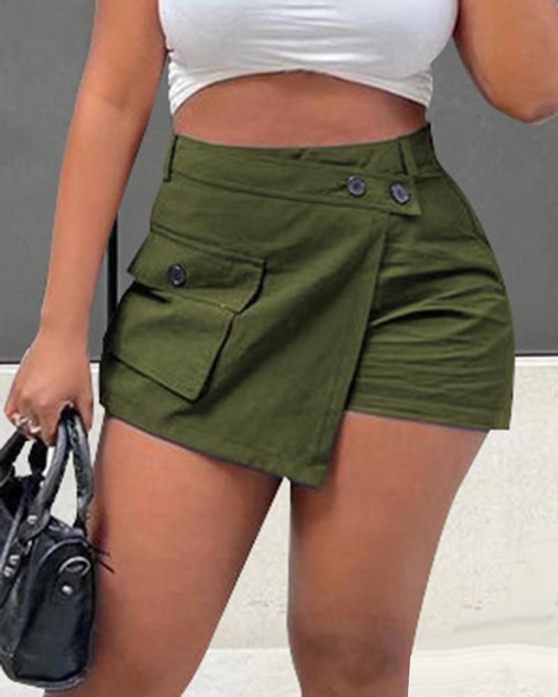 

High Waist Asymmetrical Skorts, Army green