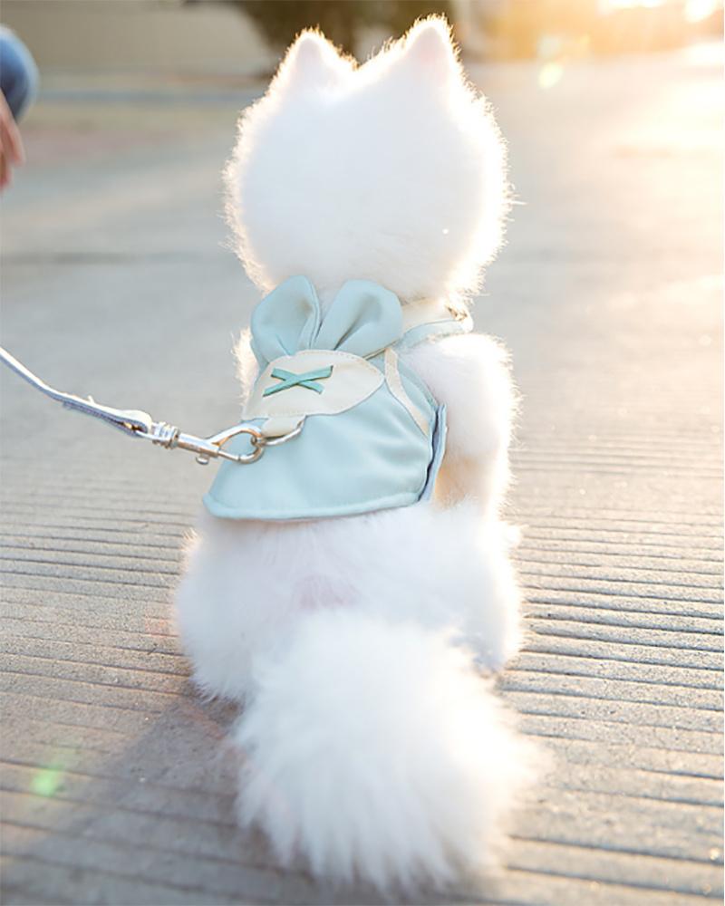 

1PCS Rabbit Ear Button Decor Dog Vest Harness With 1PCS Cat Leash, Light green